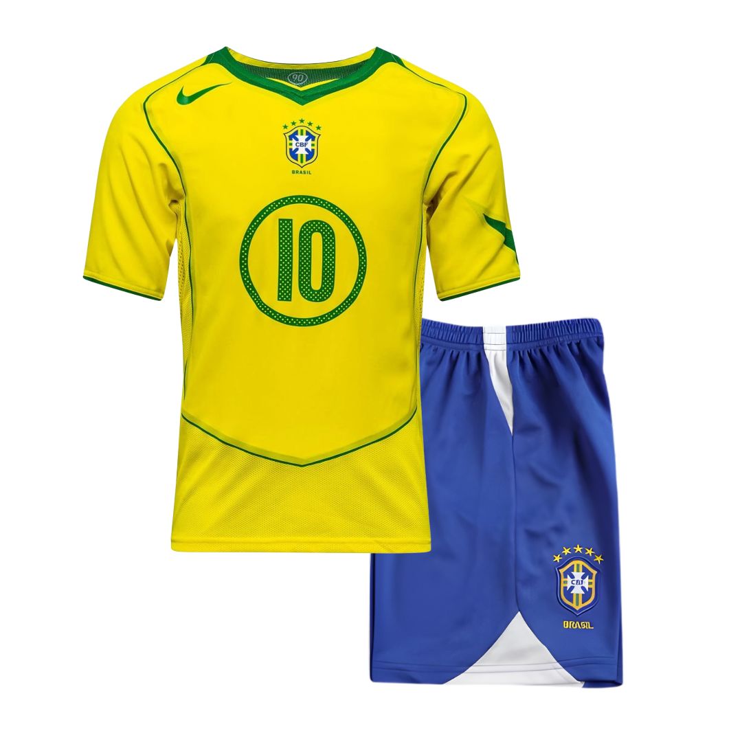2004 Brazil Home Kids Jersey Ronaldinho 10 | Iconic Brazil Kit