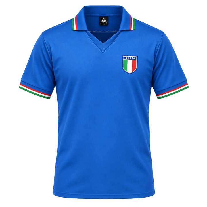 Italy 1982 World Cup home retro jersey in blue with tricolour trim - ITASPORT